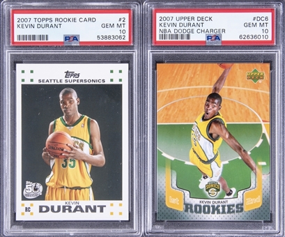 2007-08 Lot of Two (2) Topps & Upper Deck Kevin Durant Rookie Cards - PSA GEM MT 10